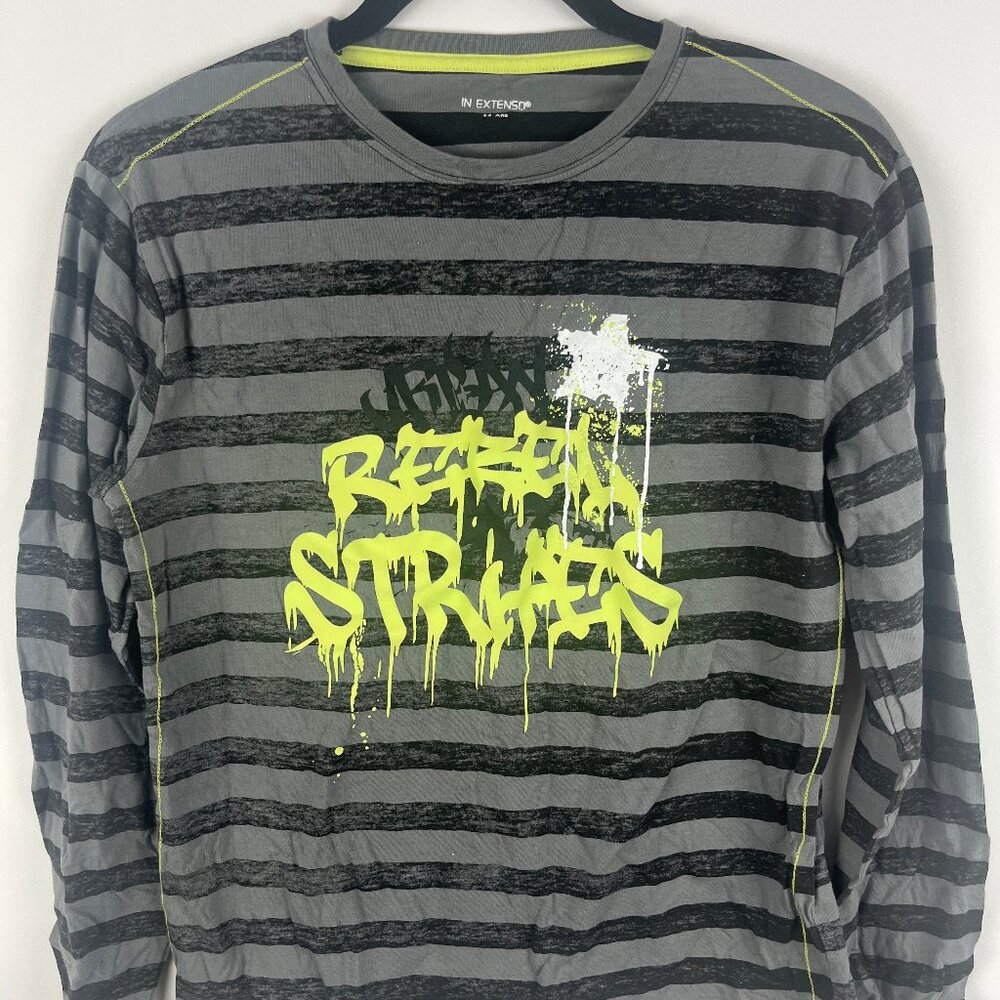 In Extenso Youth Shirt Size L 14yrs Gray Long Sleeve Cotton Polyester